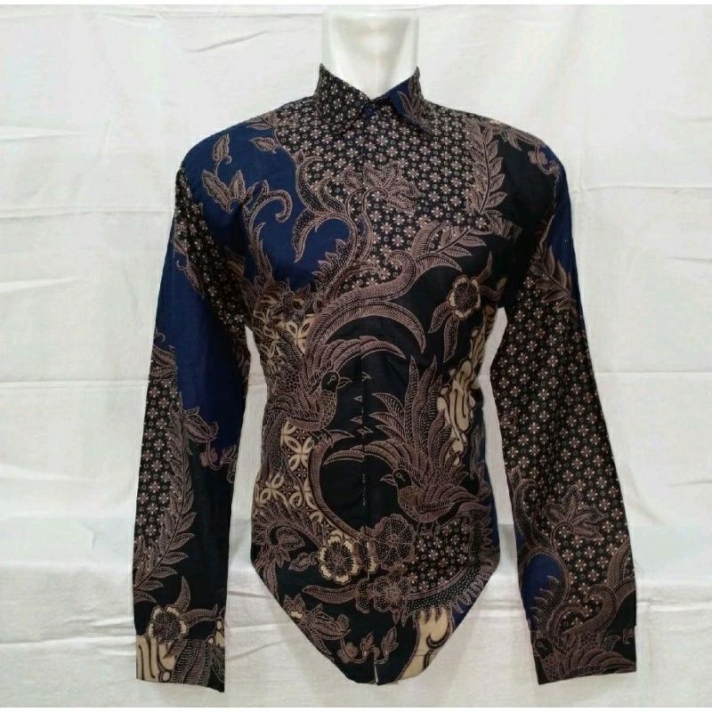 Batik kemeja pria lapis furing bahan katun prima size reguler navy hitam