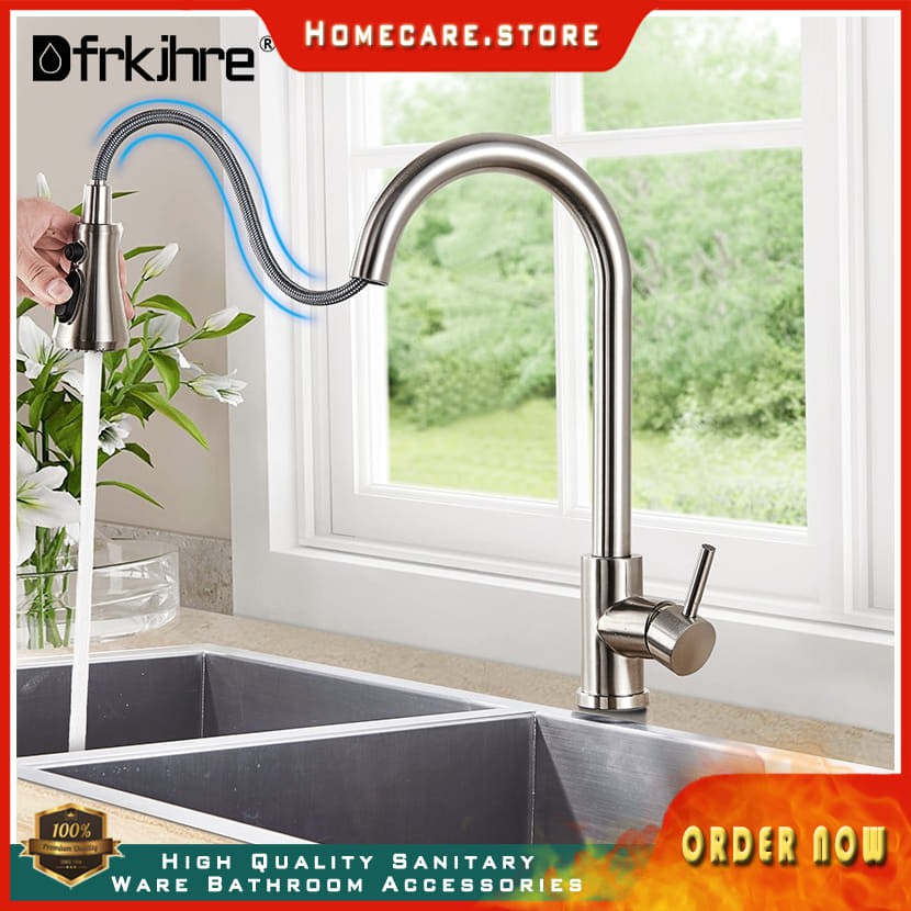 Kitchen Faucet Stainless Steel Brushed Nickel Mixer Faucet Single Hole Pull Out Spout Kitchen Sink Shopee Indonesia