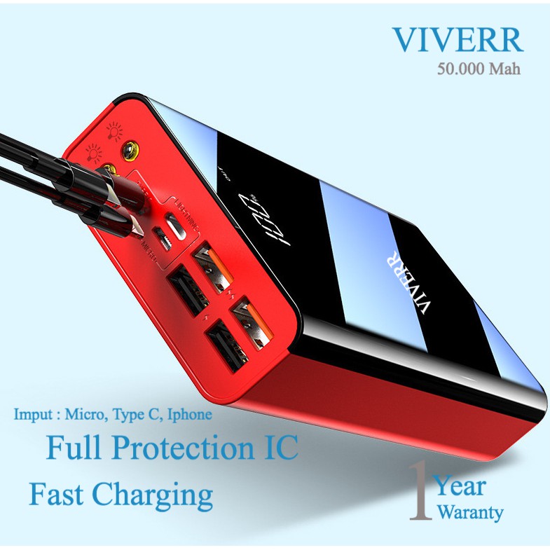 Powerbank VIVERR 50.000 Mah Kapasitas besar original garansi 1 Tahun