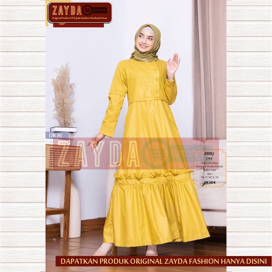 Gamis Remaja Terbaru Gamis Zayda Fashion Gamis Wanita Katun Original ZG87 Lime