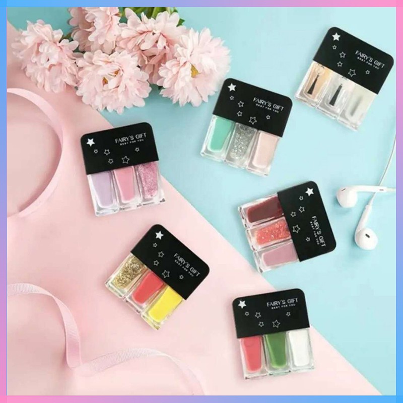 【Cepat kering, hambar】3IN1 KUTEK KUTEK HALAL kutek muslimah 3 tone kutek korea  Gel Nail polish 18 warna——CANTIKLIB