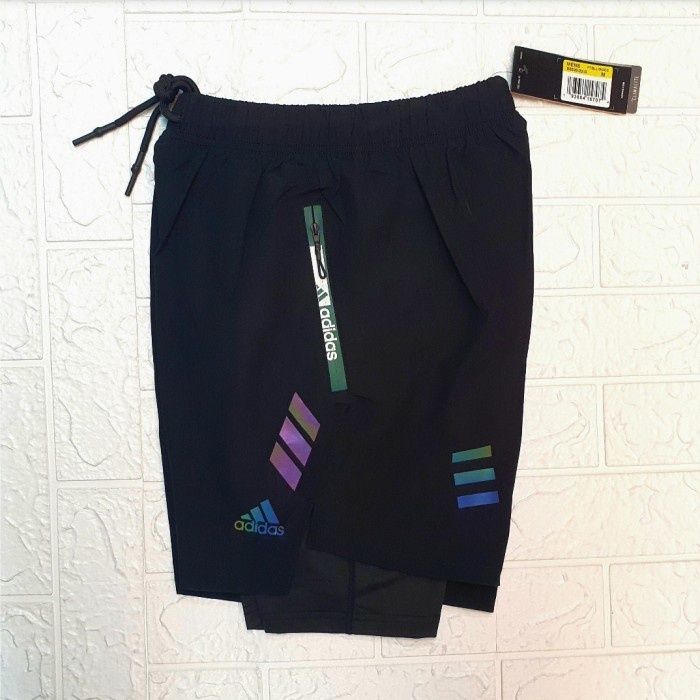celana-lari-pria- celana pendek parasut micro legging adidas dua lapis olahraga running - m