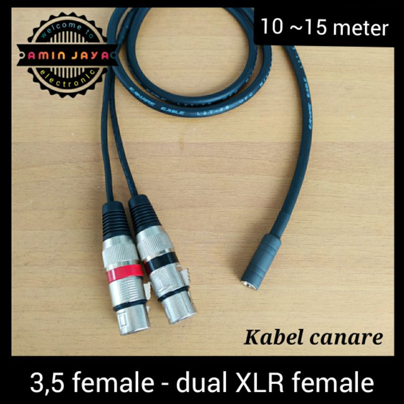 Aux 3,5 female to dual XLR female kabel canare 10 meter