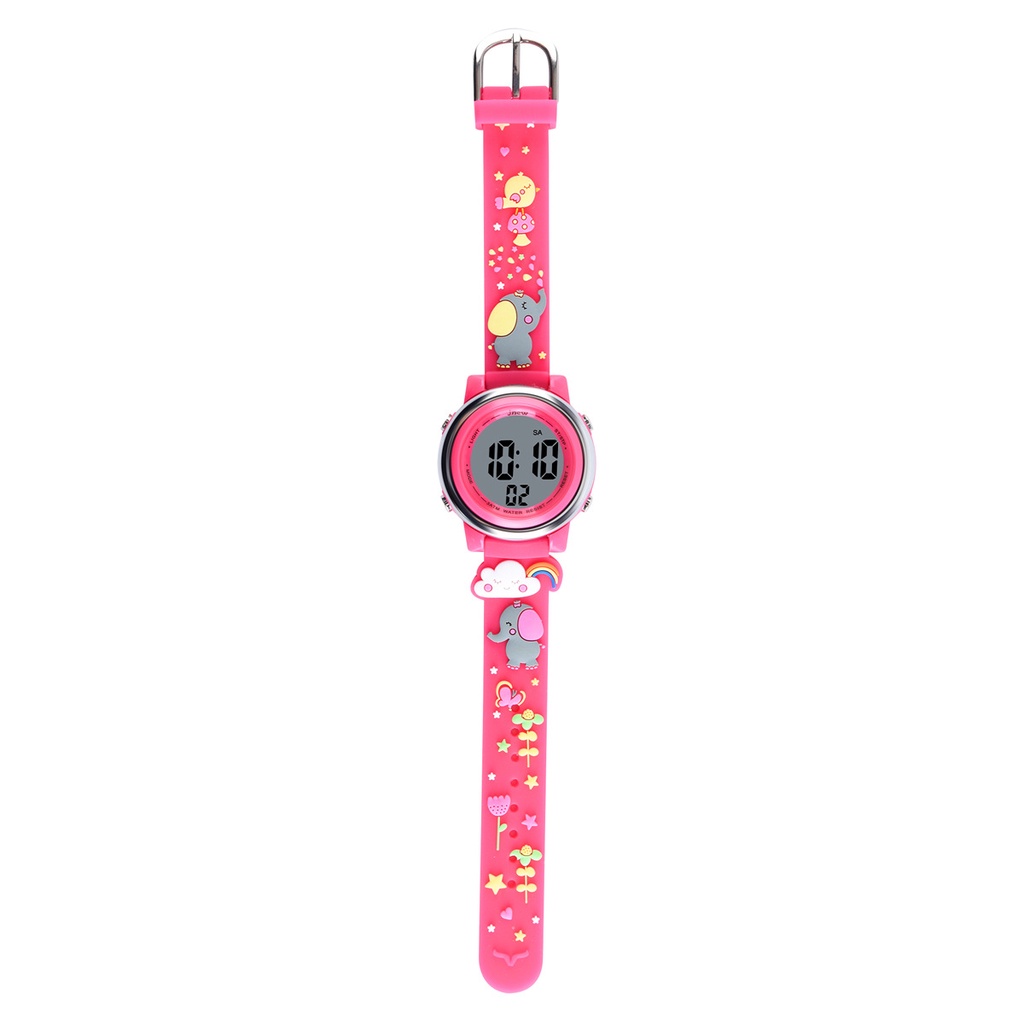 Cartoon sports electronic watch alarm waterproof student children's LED electronic watch happy elephant theme