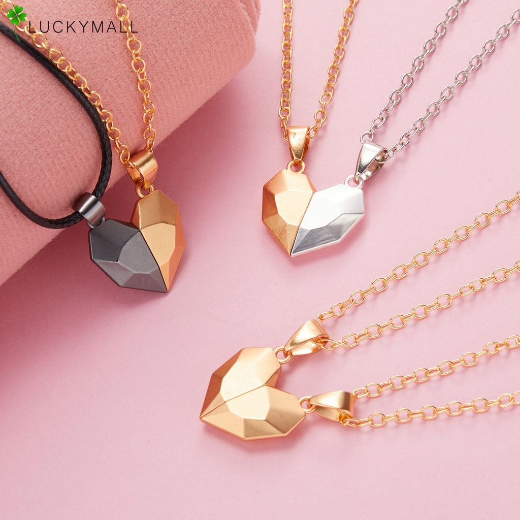 Set Kalung Rantai Choker Magnetik Bentuk Hati Warna Emas Perak Untuk Wanita