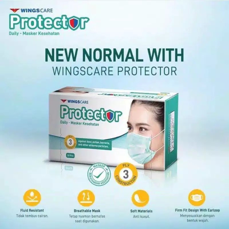 Masker Kesehatan 3ply Wings Care Protector Box isi 50 pcs