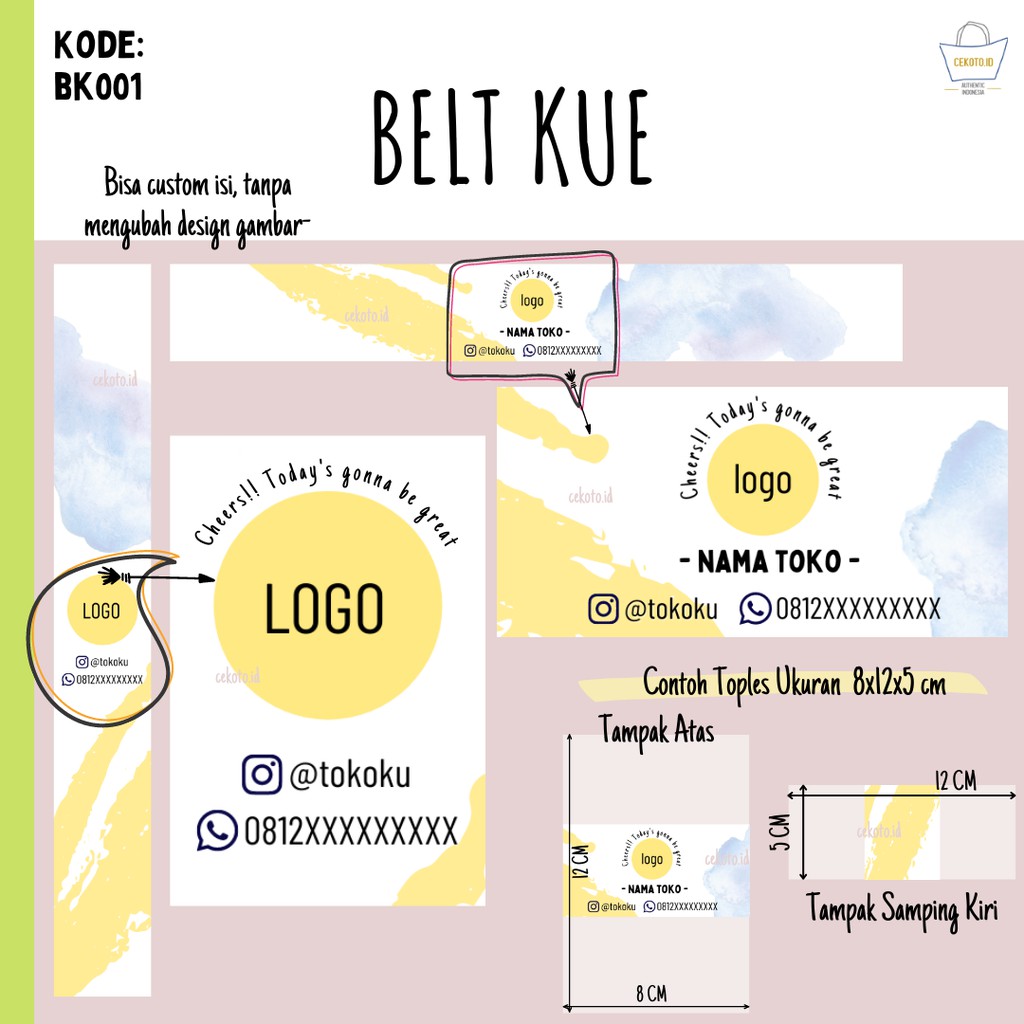 

ISI 11 Custom Paper Belt / Sabuk Kertas / Sleeve / Label Segel Stoples Kue, Hampers, Box [BK001]