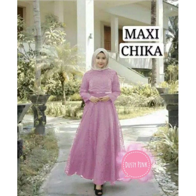 BJ - MAXI CHIKA Wanita Bahan Brukat Tulang Corneli - Size M L XL XXL - Gamis Dress Pesta - Fashion Muslim