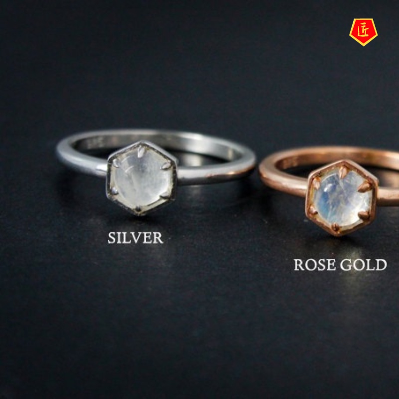 [Ready Stock]Simple Fashion 18K Gold Moonstone Ring