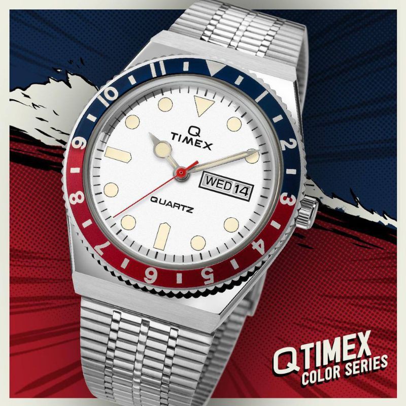 Q TIMEX COLOR SERIES REISSUE ORIGINAL GARANSI RESMI - BLUE RED