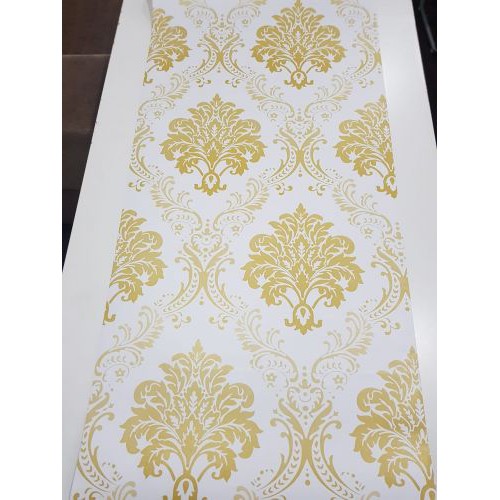 GH023 Wallpaper WHITE N GOLD DECORE 10m X 45cm Walpaper Stiker Dinding