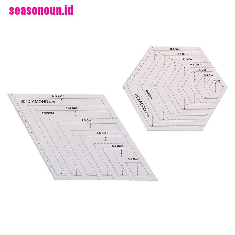(seasonoun) Penggaris Template Akrilik Bentuk Segi Enam / Belah Ketupat Untuk Quilting / Patchwork