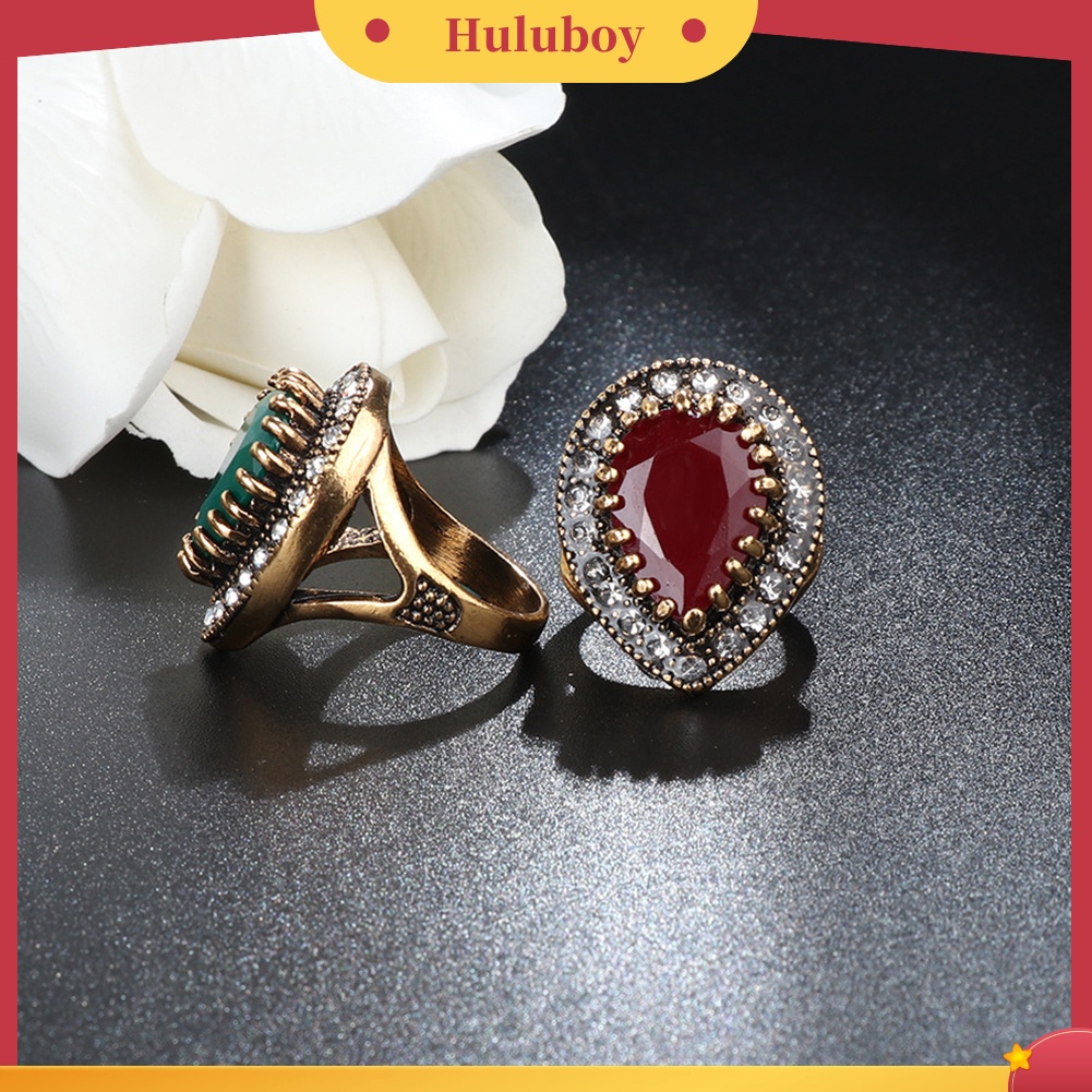 Hu Hu Hu Hu Hu Alat Bantu Pasang Kacamata♡ Cincin Antik Bentuk Tetesan Air Aksen Berlian Imitasi Bahan Resin Untuk Hadiah Wanita