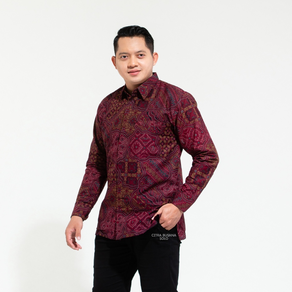 DEWANGGA MERAH Kemeja Batik Pria Full Furing Bahan Katun Primisima