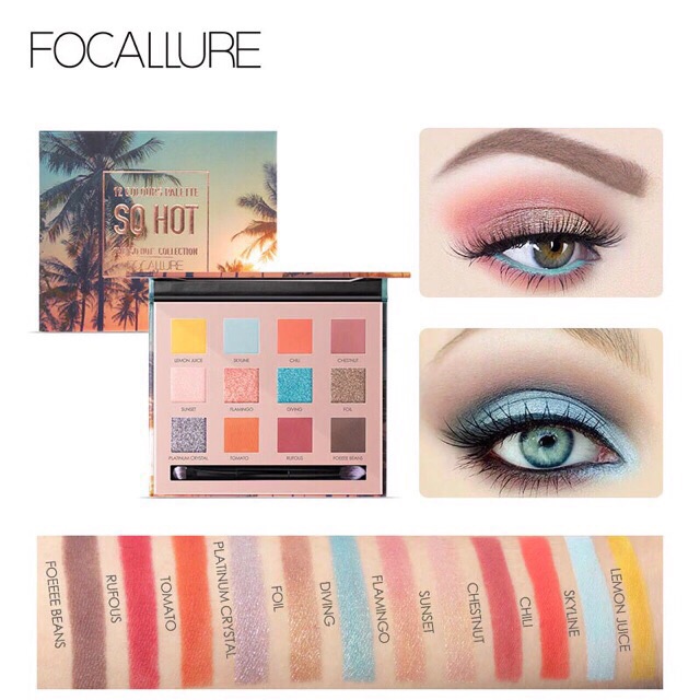 FOCALLURE EYESHADOW 12 COLORS SUNSET DAN BURNING WITH MIRROR (KACA) FA50