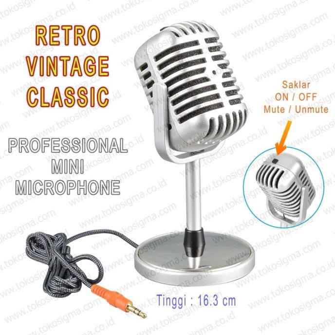 STANDING MIC MICROPHONE RETRO CLASSIC VINTAGE KLASIK JADUL 3.5mm TRS