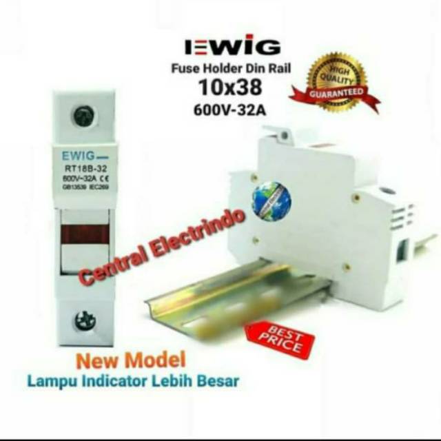 Fuse Holder EWIG 10×38 Rumah Fuse Keramik 10×38 Din Rail Model MCB.