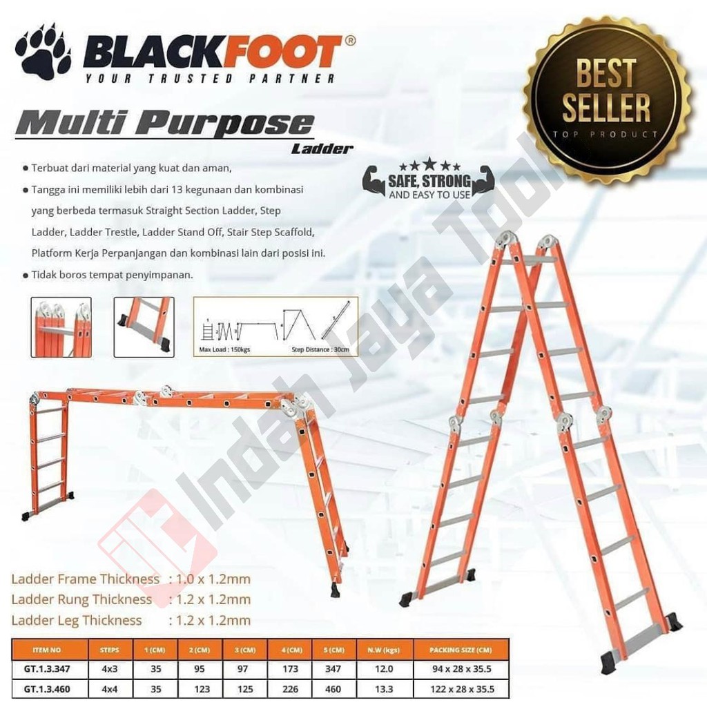 BLACKFOOT Tangga Multi 3.47 M - Tangga Lipat Multifungsi Alumunium