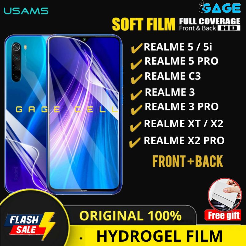 USAMS - HYDROGEL HYBRID FILM ANTI GORES REALME 5 5i C3 3 XT X2 PRO FULL SCREEN CUTTING PROTECTOR