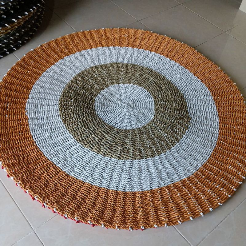 Rug anyaman seagrass orange/tikar anyaman diameter 120cm