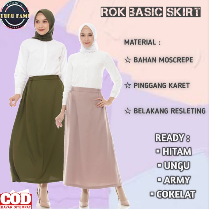 Rok Panjang Wanita Fashion Muslim Bawahan Wanita Rok Skirt Kekinian Rok Moscrepe Polos