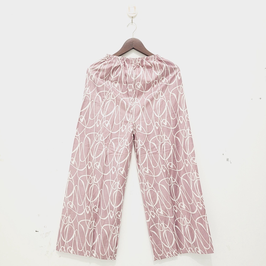 Celana Panjang Kulot Wanita Motif BKS Bahan Santung Rayon-Benang Pink