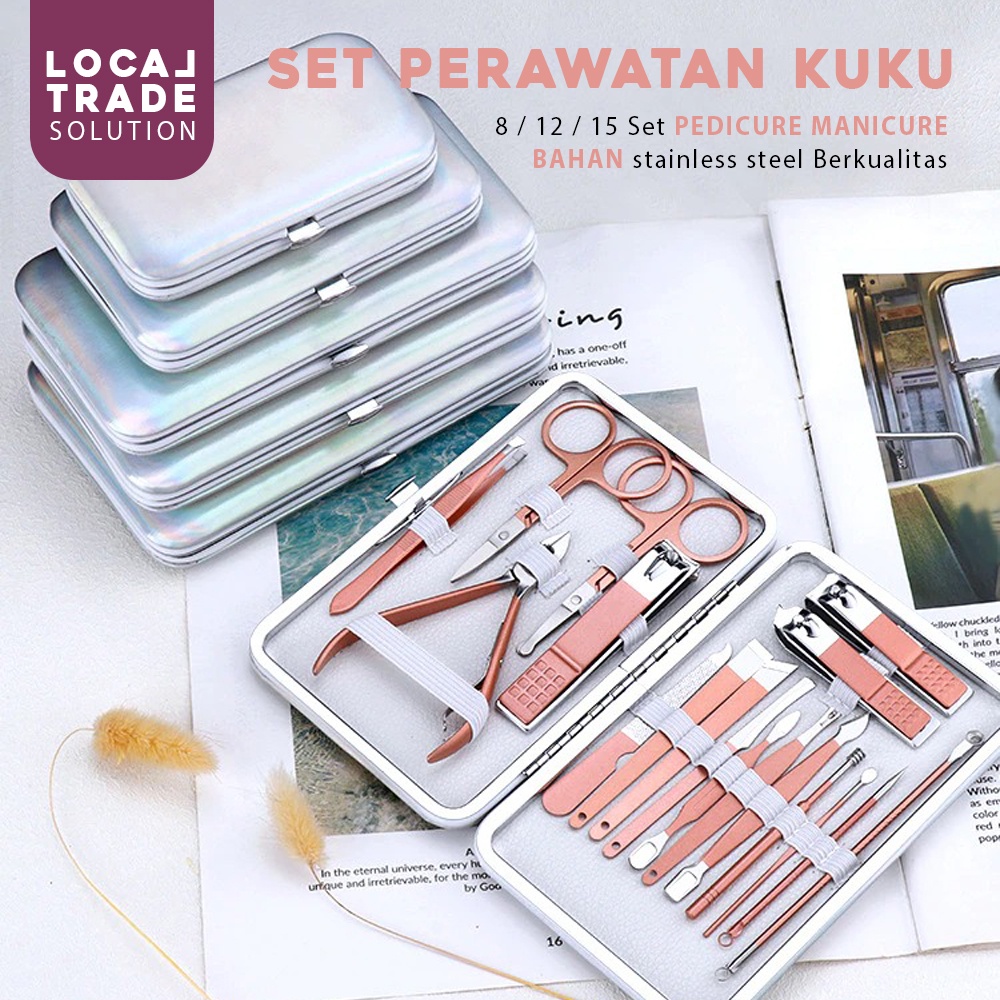 Alat Perawatan Set Gunting Kuku Kaki Tangan dan Kulit 15 Pcs Pink Collour Menicure Pedicure Facial Treatmentent/ Alat Potong Kuku