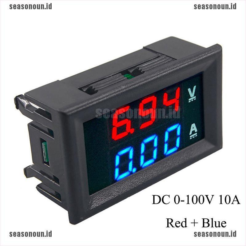 【sea】DC 0-100V 10A 3/4 Bit Voltmeter Ammeter Red Blue LED Amp Wires New