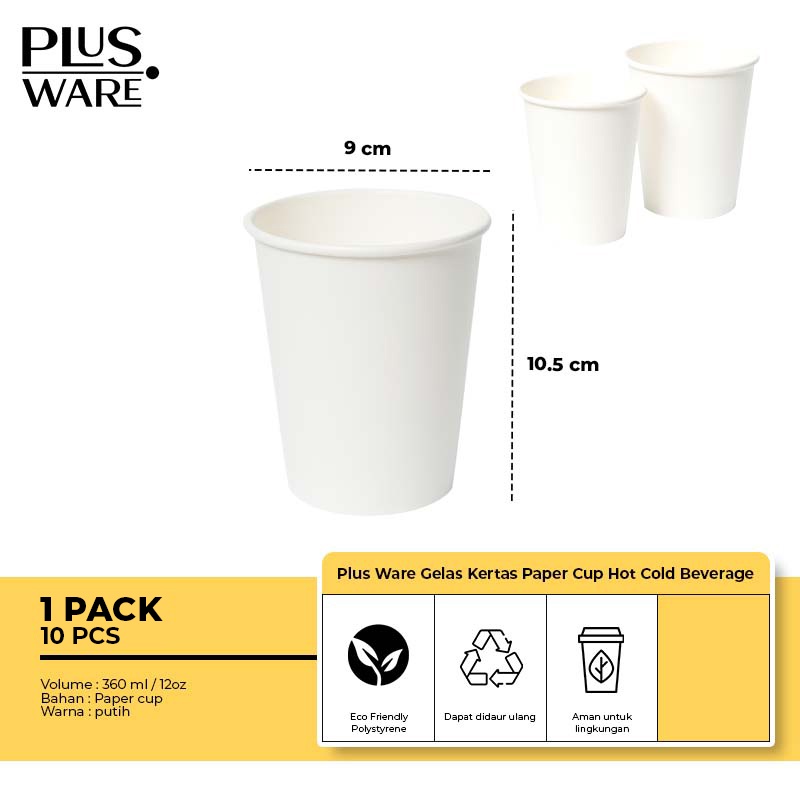Jual Plusware Gelas Kertas Paper Cup Hot Cold Beverage 10pcs murah grosir Indonesia