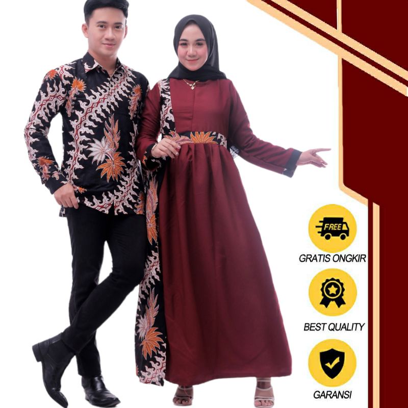 Gamis Batik Couple Pasangan Papa Mama sarimbit Modern Lebaran 22 Kombinasi polos