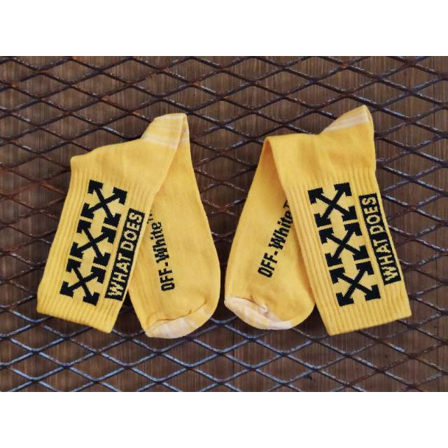 Kaos kaki oldskoll pria motif off white warna hitam/kuning/putih kauskaki tinggi