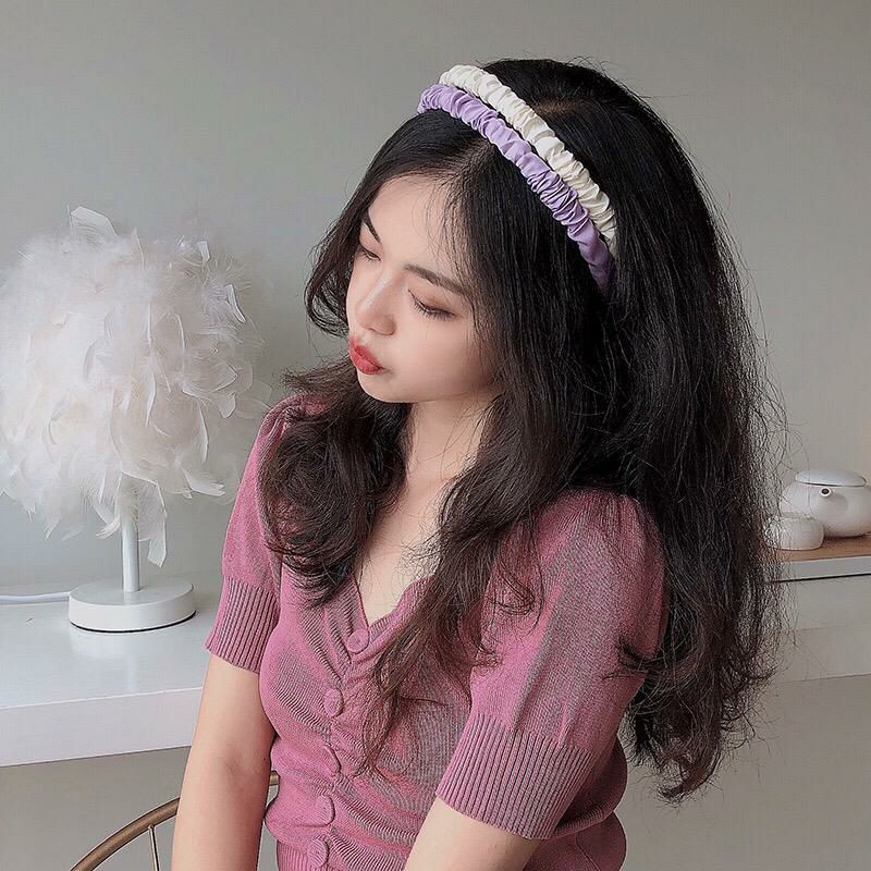 ZBH Bando Scrunchie Satin Korea Serut Headband Bandana Polos Wanita Bando Kain Scrunchie Fashion