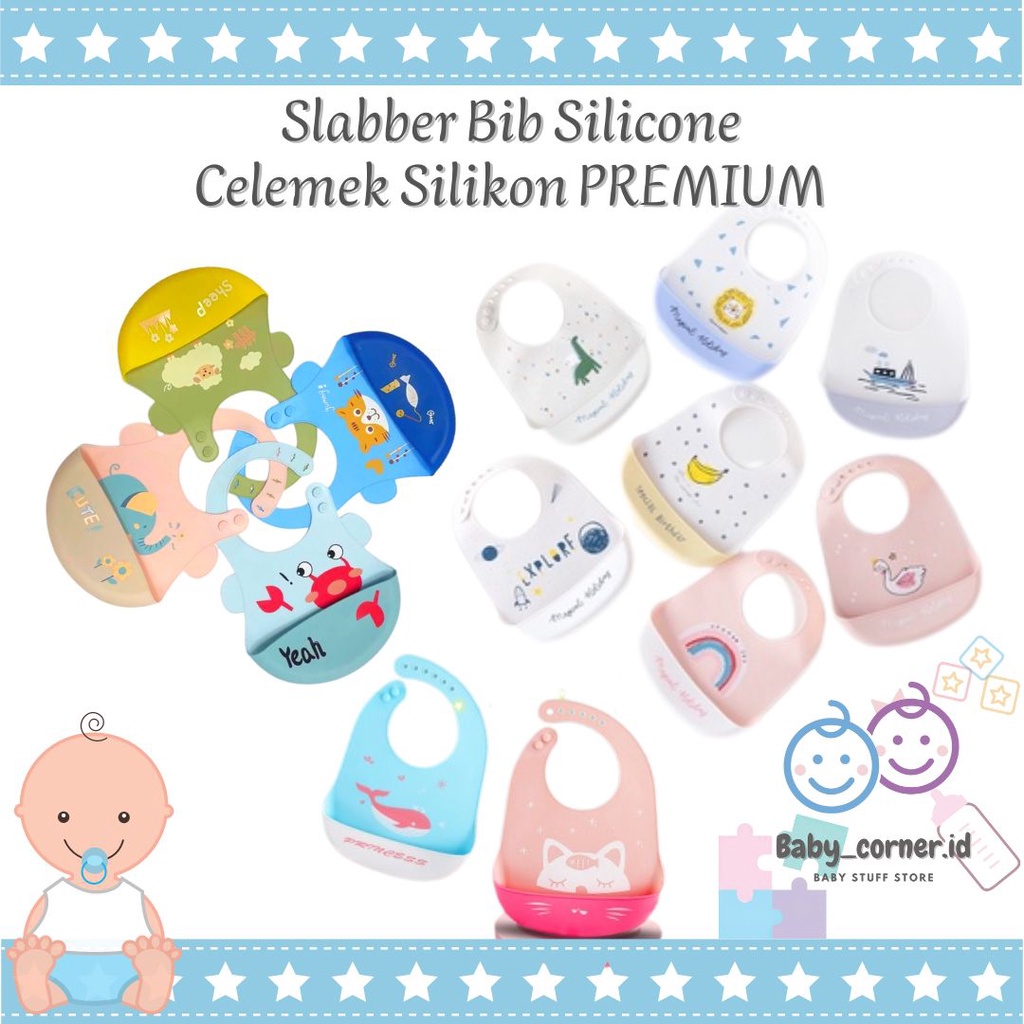 Celemek Makan Bayi | Slabber Bib Premium Silicone | Slabber Silikon Animal