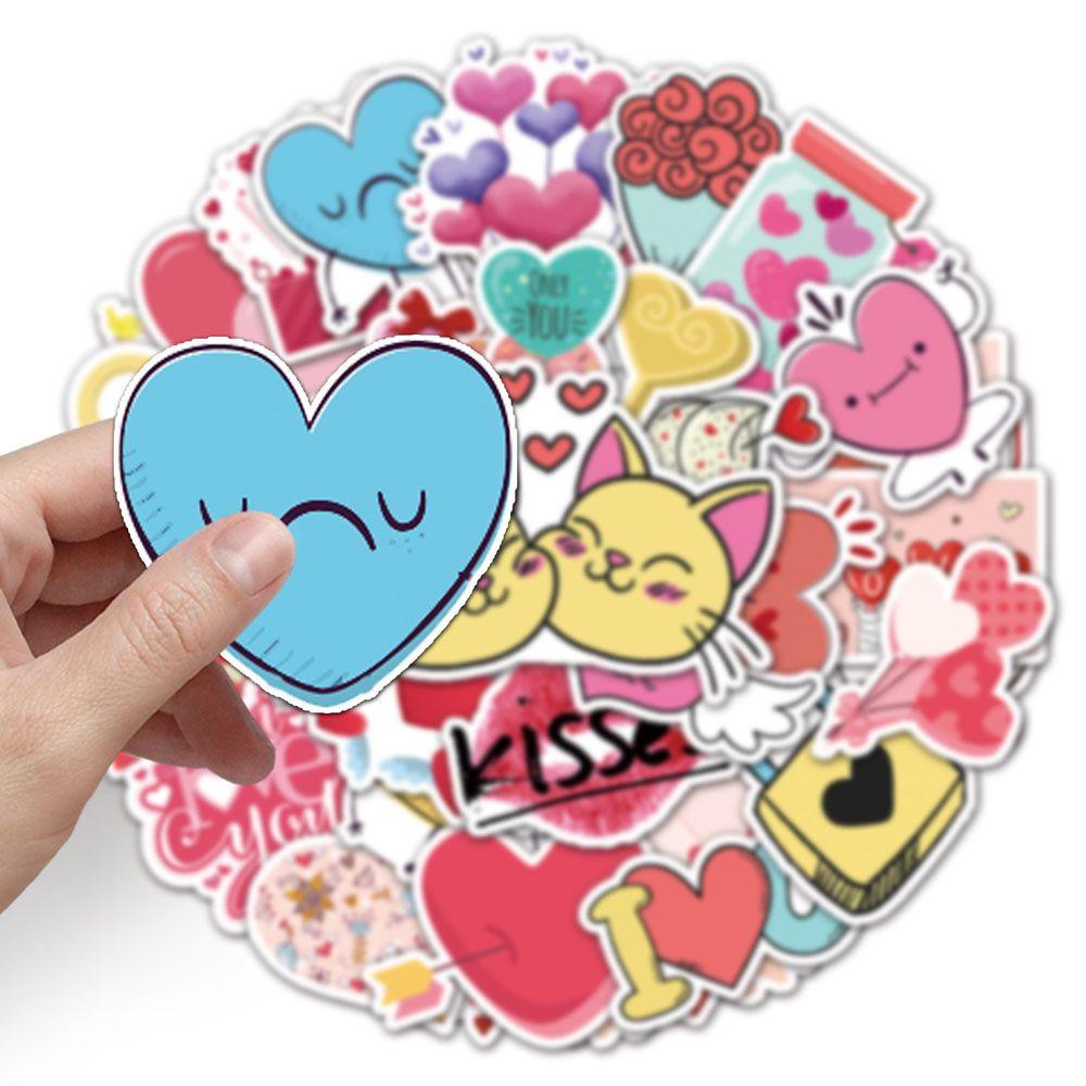 Lanfy Stiker Hari Valentine 50 Pcs Label Dekorasi Laptop Motor Sekolah Kantor Perlengkapan Koper Skateboard Valentine Hari Animel Stickers