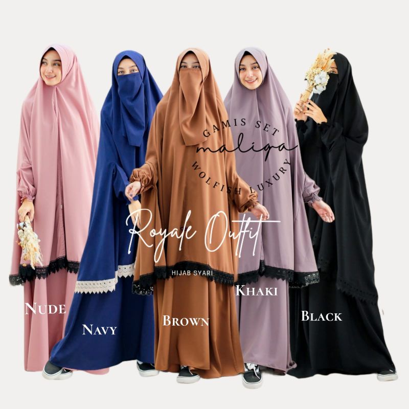 Maliqa syari|gamis syari lengan pendek Gamis set khimar|Gamis polos gamis cadar gamis akhwat gamis ori ori royale