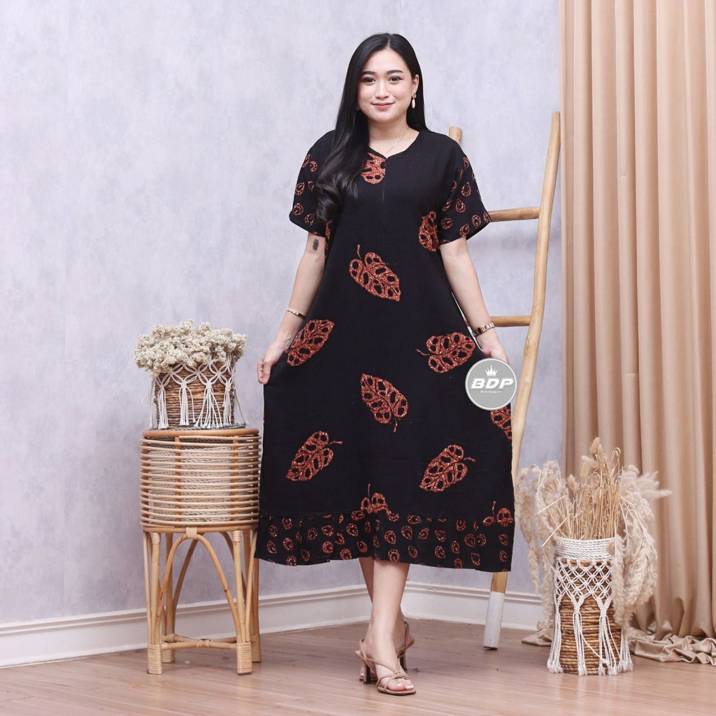 Dianputri - Daster Maura Batik Cap Rayon Grade A Motif Terbaru Busui Resleting Depan - Baju Tidur Daster Kekinian-jabol hitam