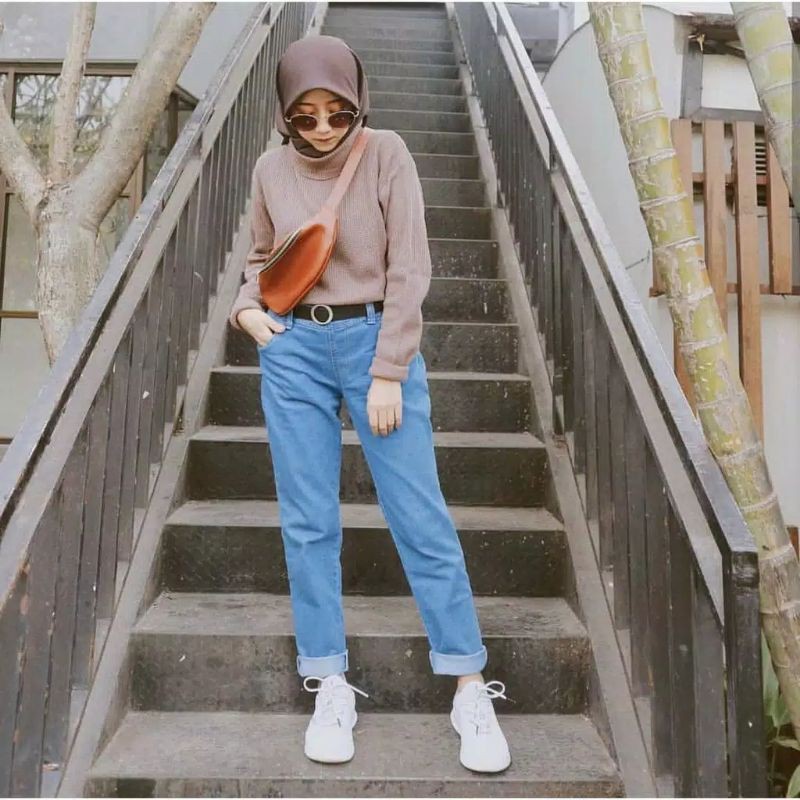 CELANA BOYFRIEND JEANS // JEANS POLOS // JEANS SOBEK WASH // CELANA WANITA // REGULER PLAIN