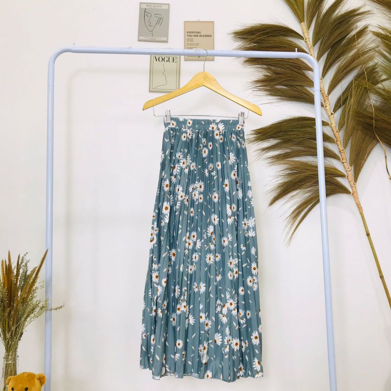 ROK PLISKET BUNGA DAISY / ROK PLISKET PREMIUM / ROK WANITA-Daisy abu