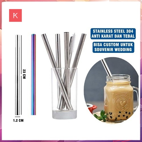 ANG SEDOTAN BOBA STAINLESS 21.5CM / SEDOTAN MINUMAN BOBA LURUS SILVER DAN RAINBOW