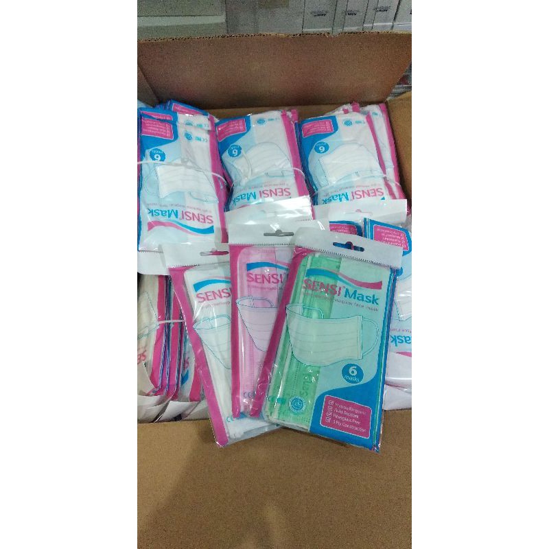 Masker Sensi Earloop Isi 6pcs / Surgical Mask / Sensi Masker Karet / Masker Sensi