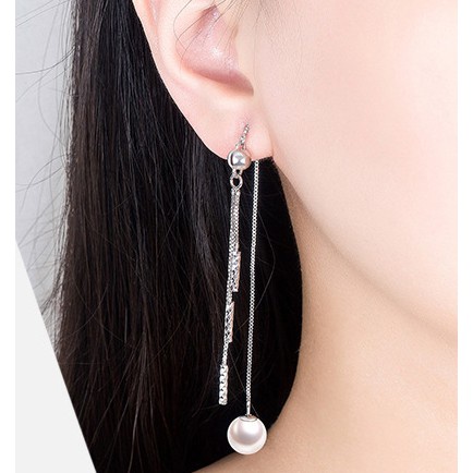 925 Perak Anting-Anting Panjang Wanita Pearl Lima Menunjuk Bintang Beruntung Daun Rumput Rumbai Ornamen