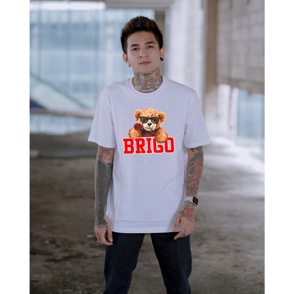 BRIGO Kaos Lengan Pendek Bear Flower || Kaos Katun Combed M-XL || Kaos Distro BRIGO Beruang Bunga