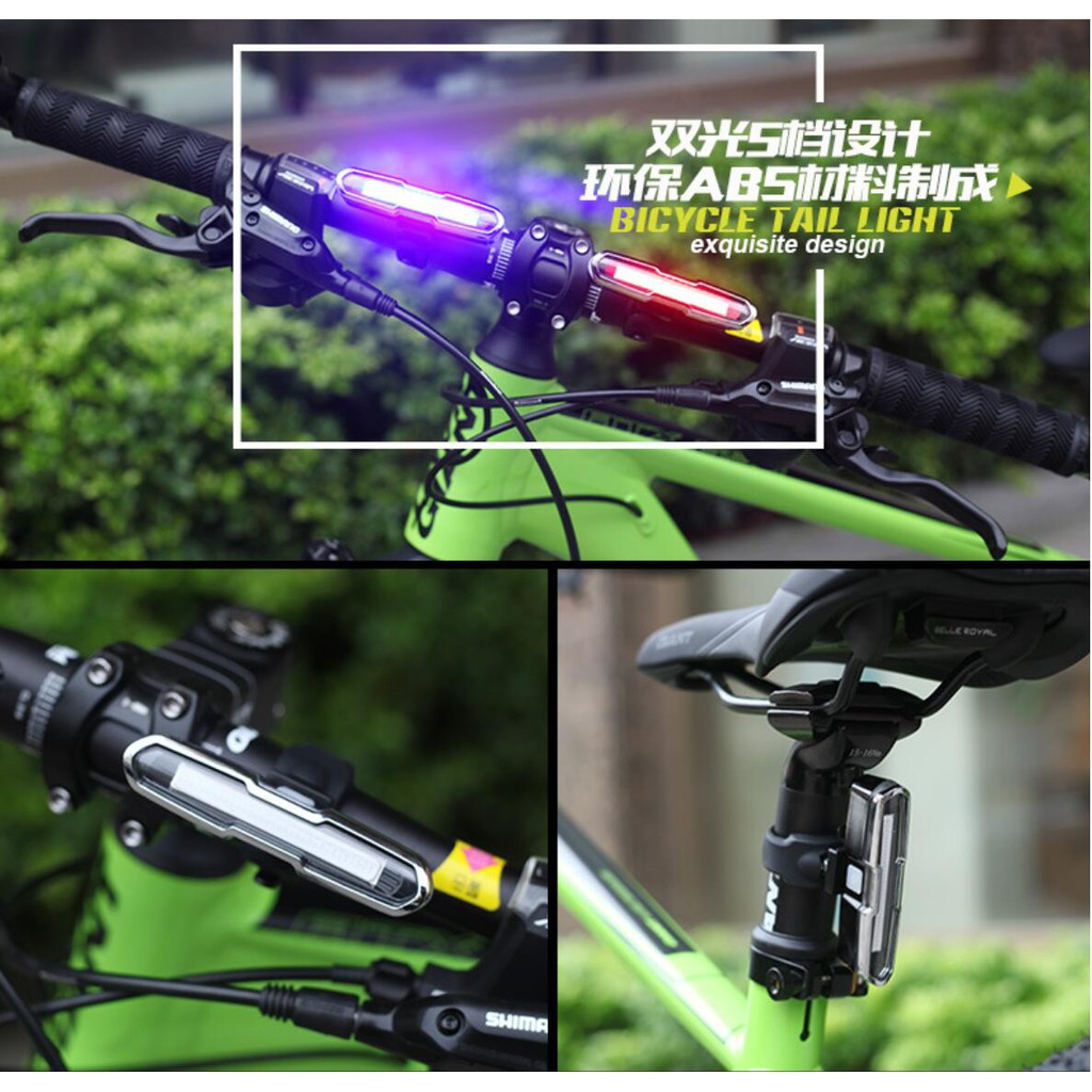 Lampu  Sepeda LED DEPAN DAN BELAKANG Rechargeable / Lampu LED 8 Modes Dengan USB 3 warna terang/