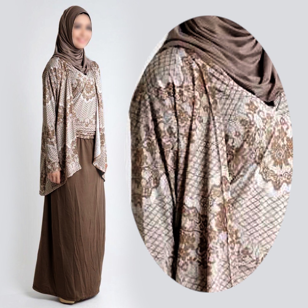 Set Setelan Gamis Long Dress + Cardigan Warna Mocca All Size Bahan Halus