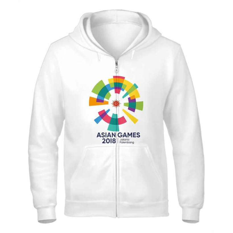 Jaket Zipper Hoodie Asian Games 2018 Besar Murah Dan Berkualitas - Putih, Xs