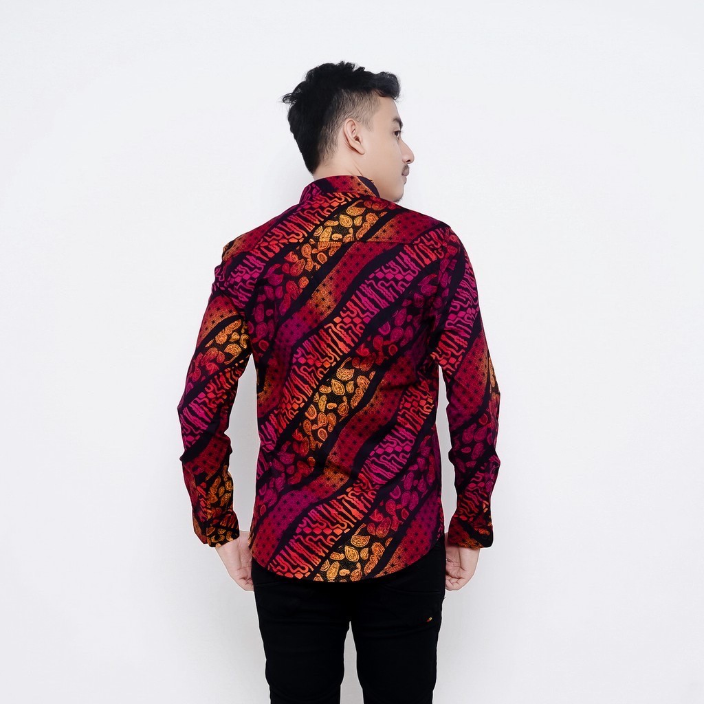 [READY BIG SIZE] BABEDO KEMEJA BATIK PRIA LENGAN PANJANG GRADASI MERAH HEM BATIK PRIA PREMIUM