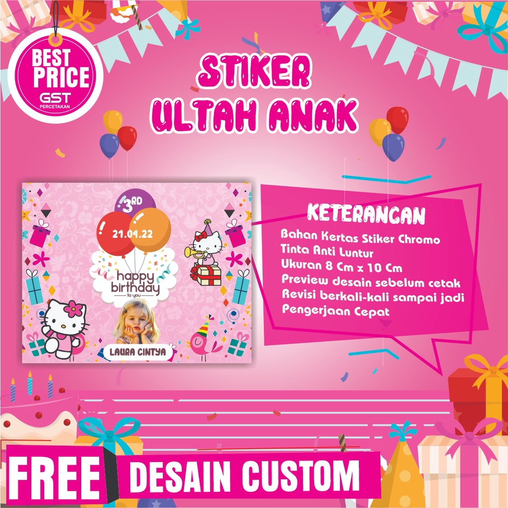 

TERLARIS STIKER ULANG TAHUN ANAK/STICKER ULANG TAHUN ANAK CUSTOM/TASYAKURAN UNTUK KOTAK NASI/KUE/BENTO/MIKA/BOX NASI