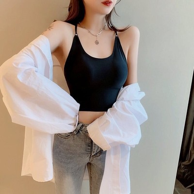 Tanktop Seamless Wanita Korea Cewek Crop Tanktop Tali Spaghetti Silang X Belakang Square Neck Dalika