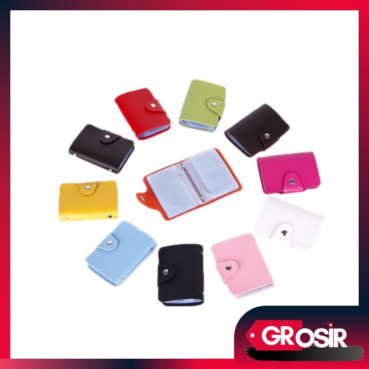 Grosir - D206 Dompet Kartu Warna warni /Bahan Kulit PU/24 Kartu/Souvenir Acara/Bisa untuk Sablon