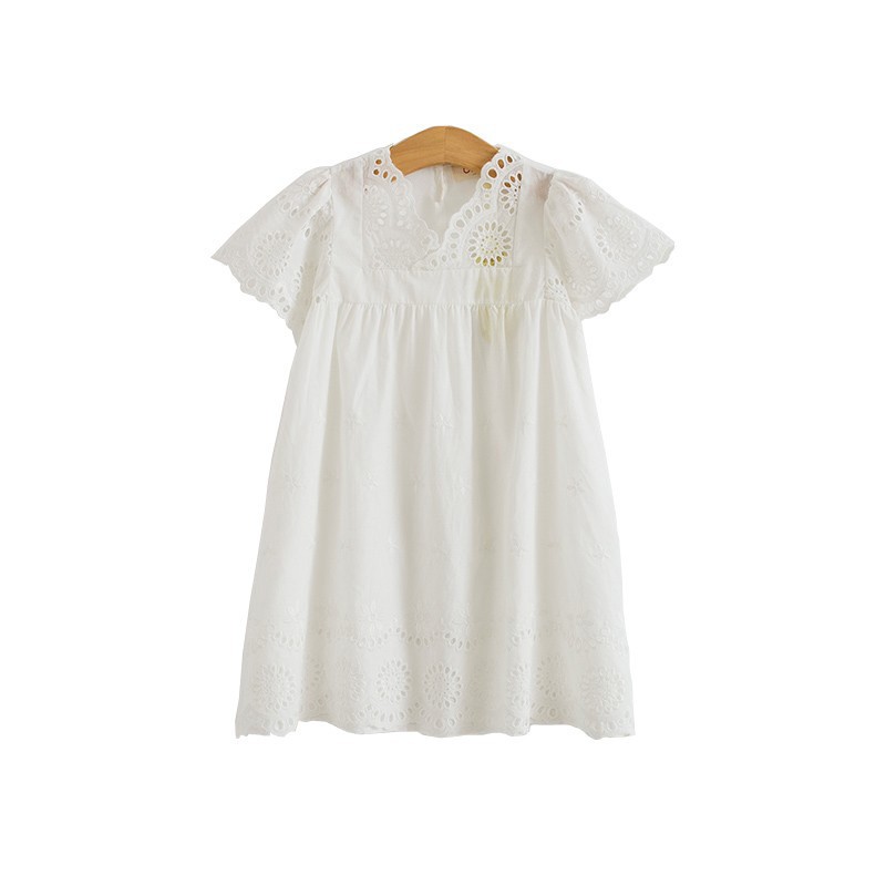 Fashion Anak: Dress Princess Korea Elegan V-Neck Bahan Katun Aksen Renda untuk Pesta/Musim Panas